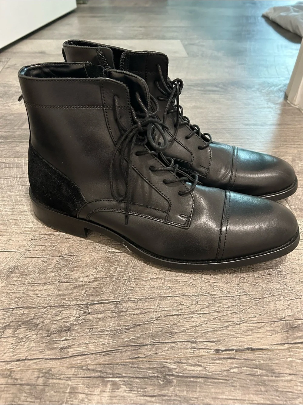 Aldo Men's Black Leather Lace-Up Cap-Toe Boots